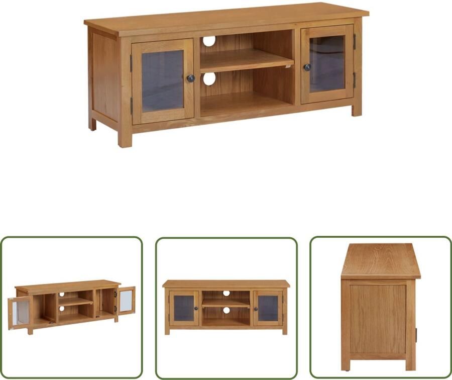 VidaXL Tv-meubel Massief Eikenhout 110x35x44 cm Tv-meubel Landelijke Stijl Eikenhouten Tv Kast Rustic Tv Stand Hout Meubilair Living Room Furniture Mediabox Entertainment Center Tv Accessoires Bruine Tv Kast