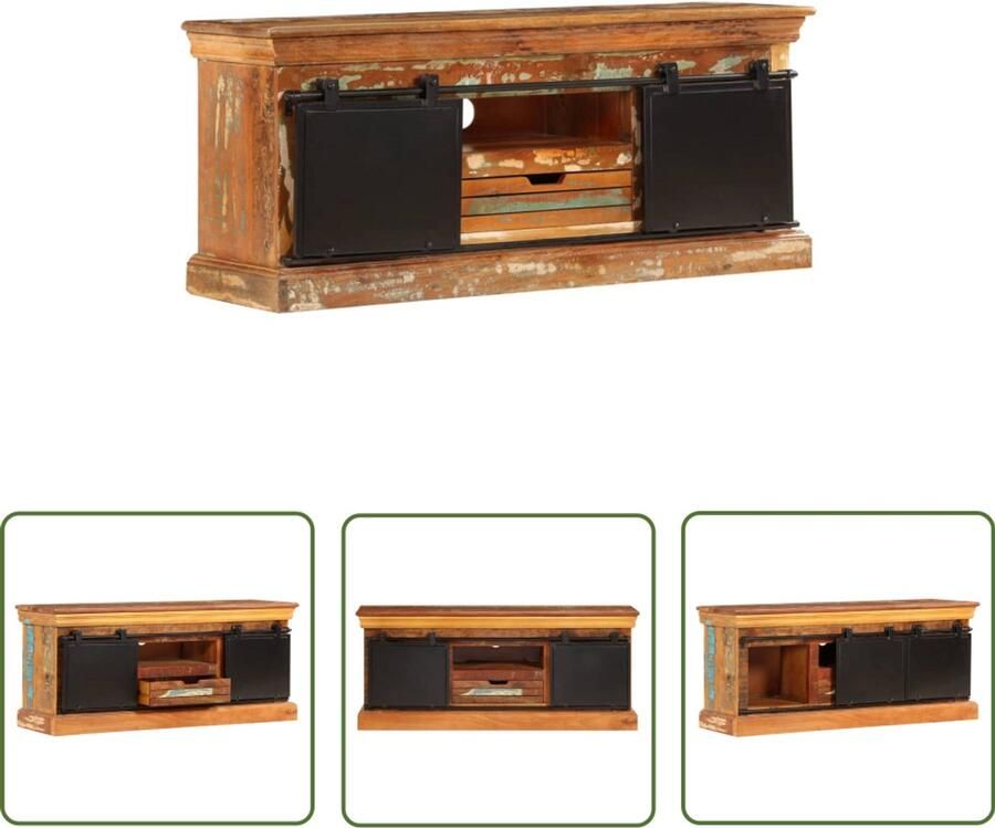 VidaXL Tv-meubel Massief gerecycled hout 110x30x45 cm Tv-meubels Vintage Meubelen Houten Tv-kasten Industrieel Design Retro Meubilair Mediabox Opslagruimte Salontafel