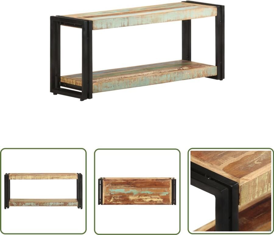 VidaXL Tv-meubel Massief gerecycled hout 90x30x40 cm Vintage Tv-kast Tv-meubel Industrieel Design Retro Meubilair Tweedehands Look Bruine Tv-kast Houten Tv-kast Televisietafel