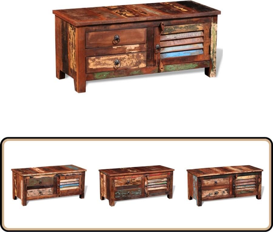 VidaXL Tv-meubel Massief gerecycled hout 90x38x40 cm Bijzettafel Houten Bijzetkast Antiek Design Industriële Kast Bergruimte