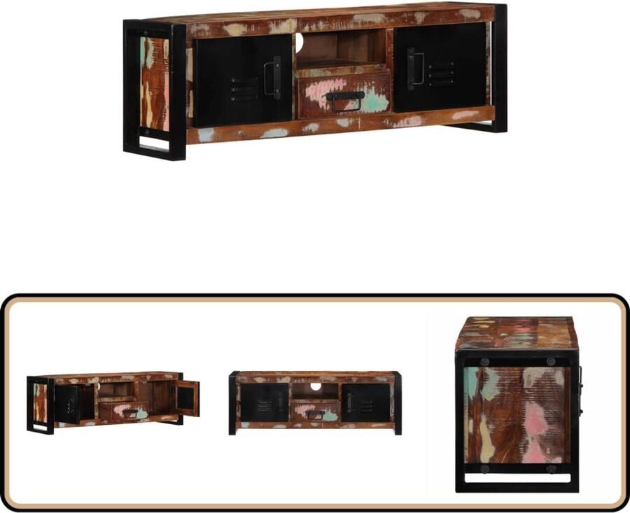 VidaXL Tv-meubel massief gerecycled hout zwart bruin Tv-meubel Houten Tv-kast Industrieel Tv-meubel Vintage Tv-meubel Recyclen Meubilair