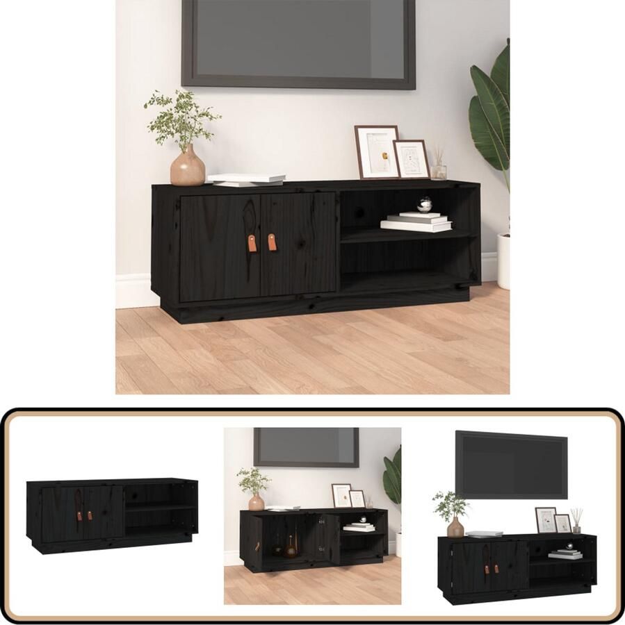 VidaXL Tv-meubel Massief Grenenhout 105x34x40 cm Zwart Tv Kast Houten Tv Stand Grenoble Meubels Zwarte Tv Tafel Salontafel Mediastand Living Room Furniture Interieurdecoratie Woonkamerinrichting
