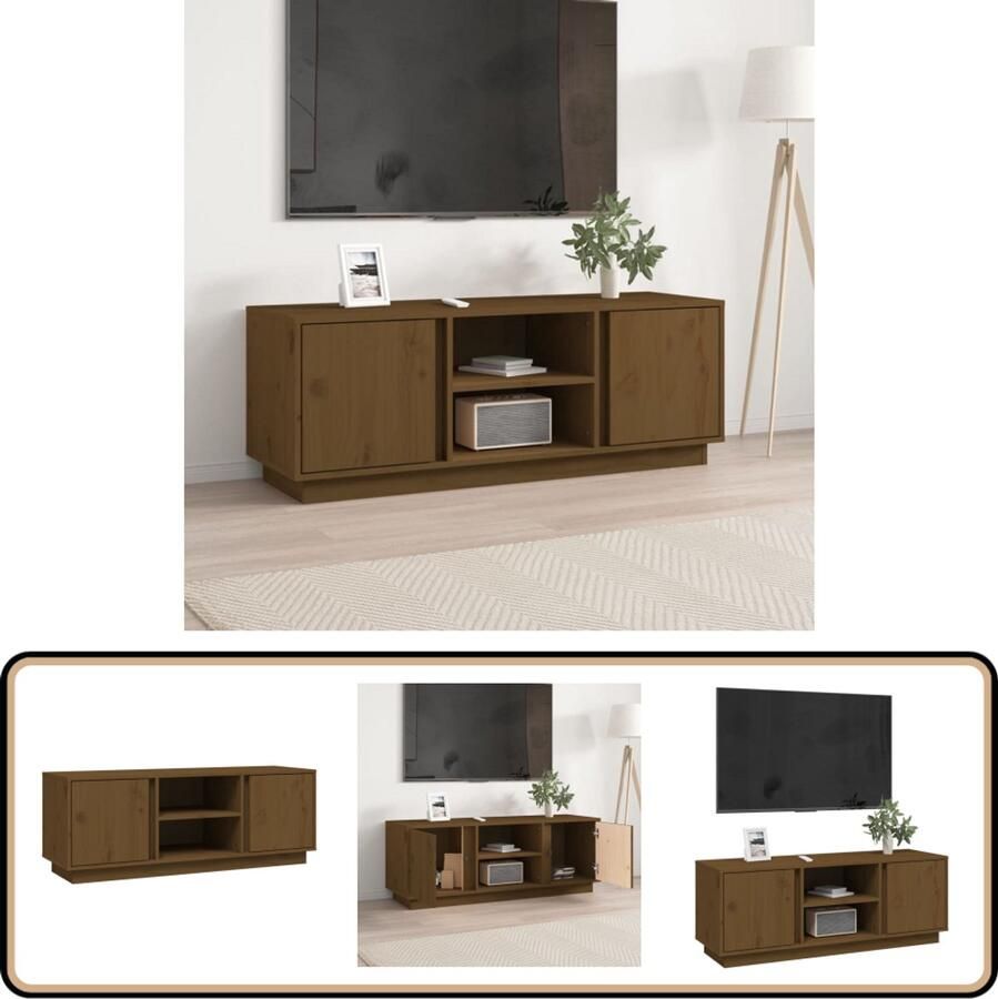 VidaXL Tv-meubel Massief Grenenhout 110 cm Honingbruin Tv Kast Houten Tv Kast Grenenhout Tv Kast Tv Meubels Salontafel