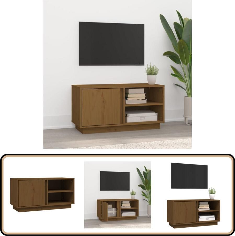 VidaXL Tv-meubel Massief Grenenhout 80x35x40 5 cm Tv Kast Houten Tv Kast Grenenhouten Tv Kast Tv Meubilair Salontafel Livingroom Furniture Decoratief Tv Meubel Opbergruimte Honigbruine Tv Kast