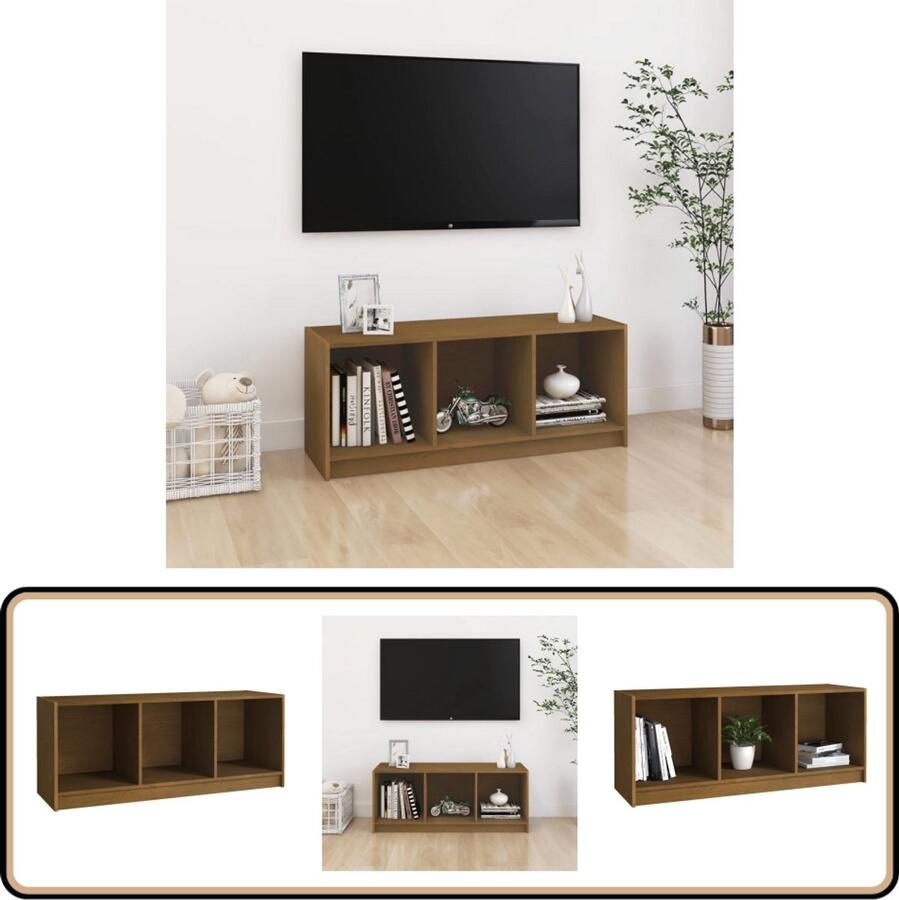 VidaXL Tv-meubel Massief Grenenhout Honingbruin Tv Kast Houten Tv-meubel Grenoble Hout Vintage Tv-stand Media Kast Entertainment Center Living Room Furniture Honig Bruin