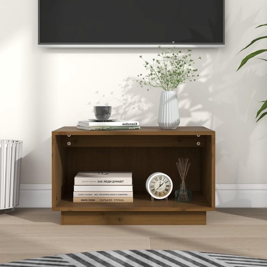 VidaXL Tv-meubel Massief Grenenhout Honingbruin Tv Kast Houten Tv-meubel Zwevend Tv-meubel Grenoble Hout Televisie Tafel