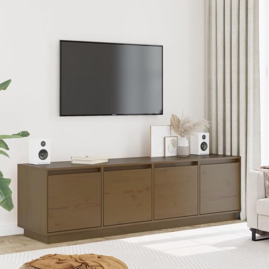 The Living Store Tv-meubel 156x37x45 cm massief grenenhout honingbruin Tv Kast Tv Meubels Salontafel Houten Tv Kast Grenoblehouten Tv Kast - Foto 2