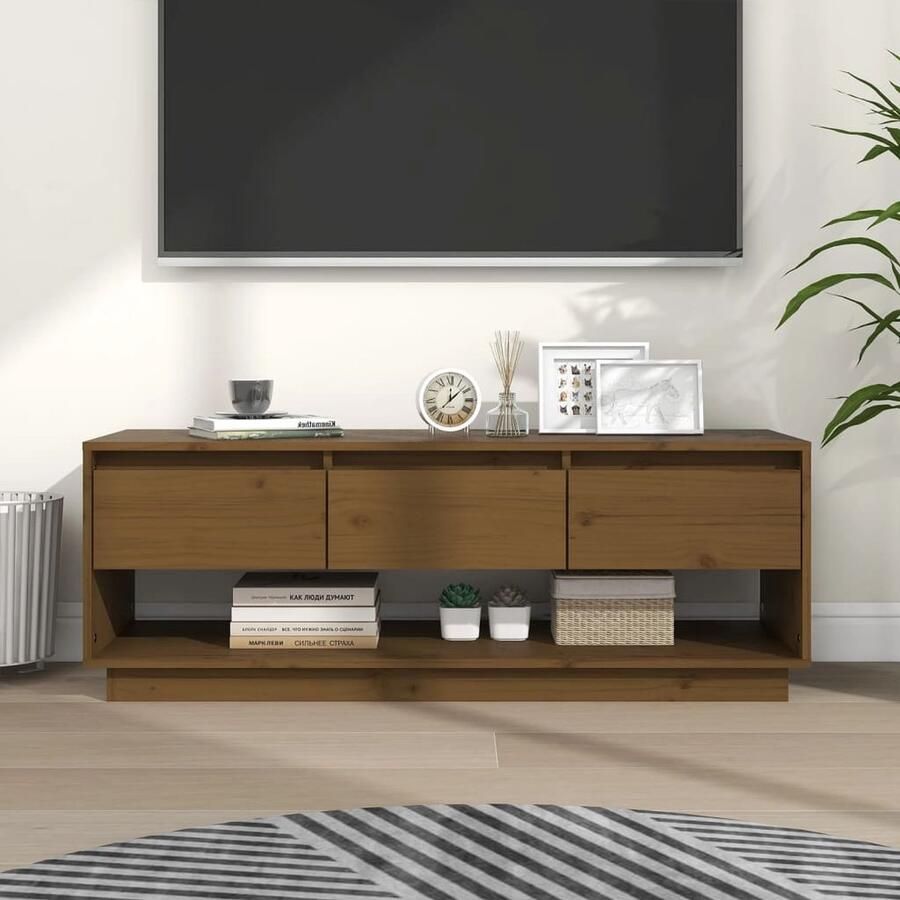 VidaXL Tv-meubel Massief Grenenhout Honingbruin Tv Kast Tv Meubels Hout Tv Kast Grenenhout Tv Kast Zwevende Tv Kast Salontafel Livingroom Furniture - Foto 2