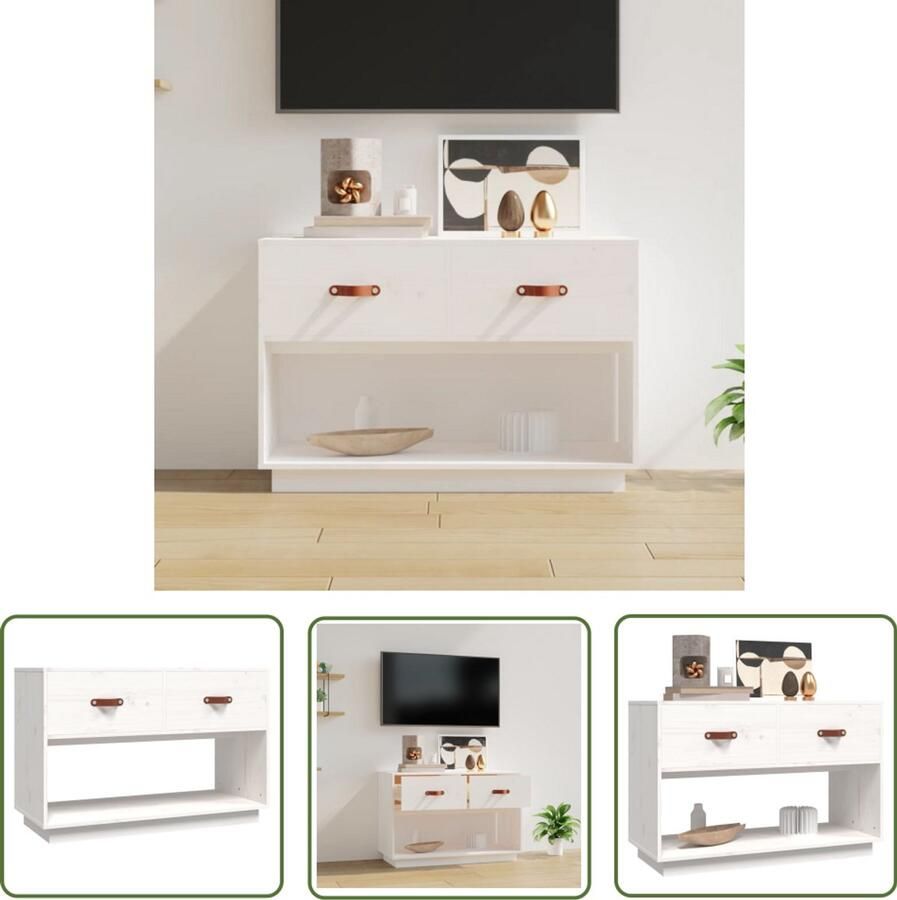 VidaXL Tv-meubel Massief Grenenhout Wit TV Kast Houten TV Meubel Grenoble Hout Witte TV Stand Salontafel Woonkamerdecoratie