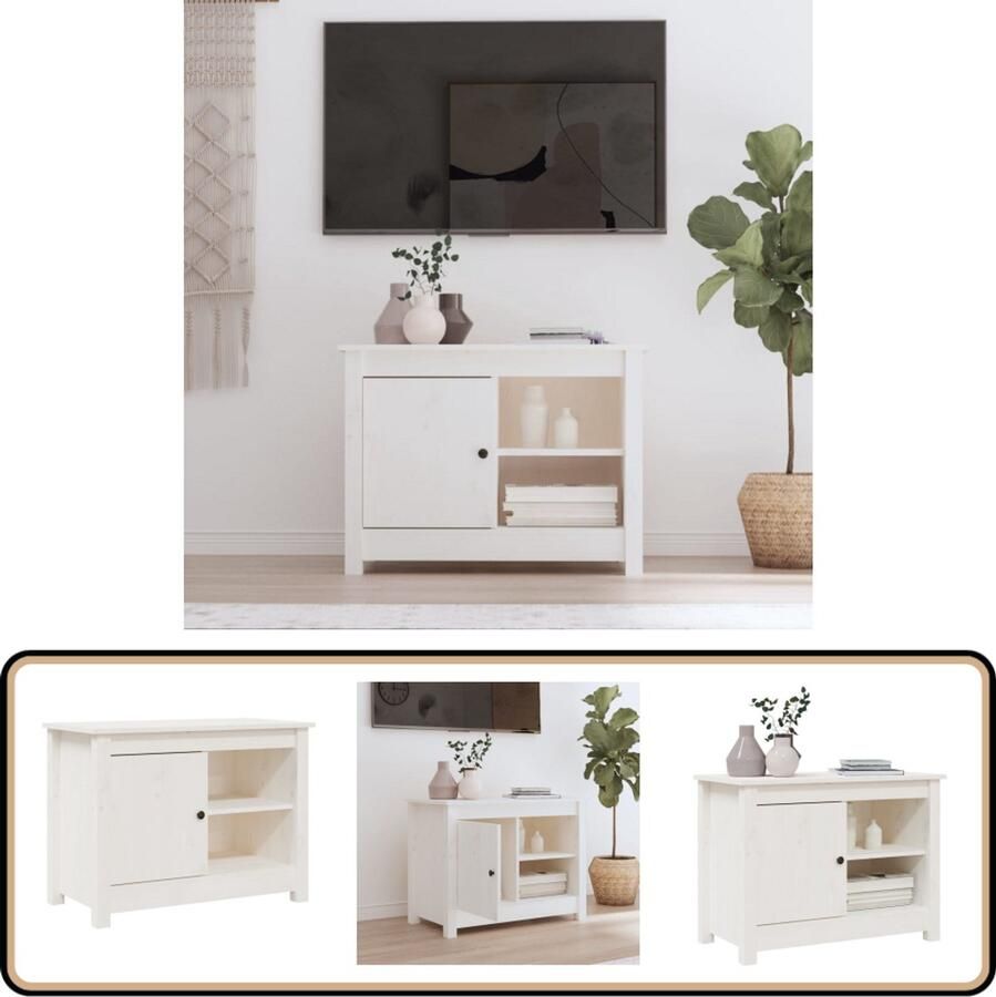 VidaXL Tv-meubel massief grenenhout wit TV Meubel Grenenhout Wit Tv Kast Salontafel Opbergruimte Mediakast