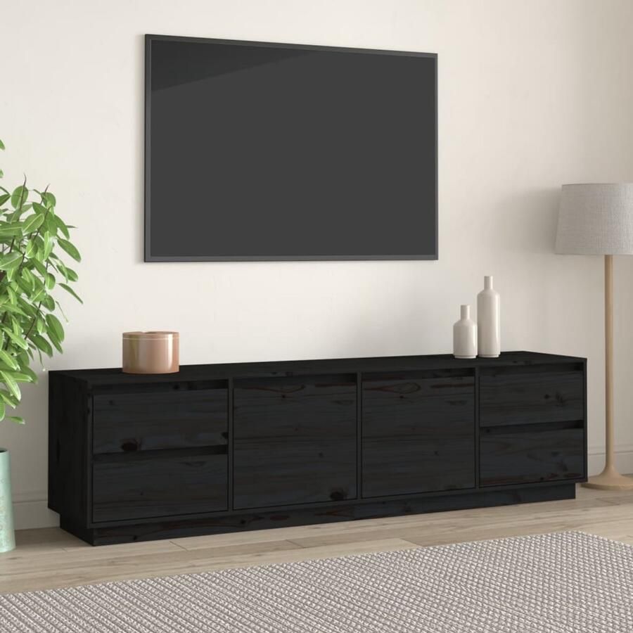 VidaXL Tv-meubel Massief Grenenhout Zwart TV Kast Houten TV Kast Tv Meubels Grenoble Hout Zwarte TV Kast Salontafel Woonkamerdecoratie Mediabox