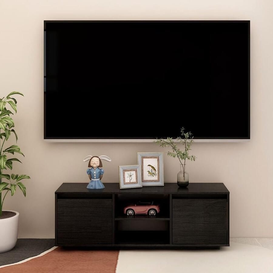 VidaXL Tv-meubel massief grenenhout zwart Tv-meubel Hifi Kast Grenenhout Meubilair Zwart Tv-meubel Livingroom Furniture Televisiekast Opbergkast Boekenplank Woonaccessoires