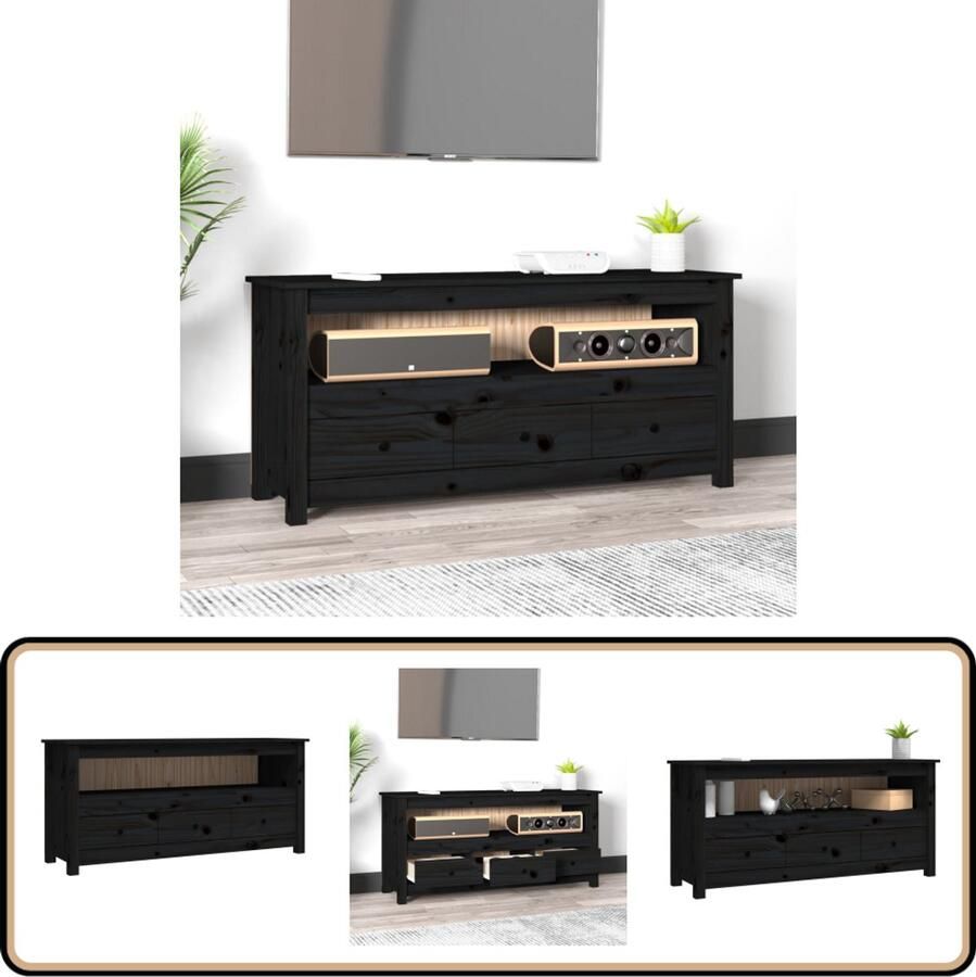VidaXL Tv-meubel Massief Grenenhout Zwart Tv Meubel Landelijke Stijl Grenenhout Zwarte Tv Kast Houten Tv Stand