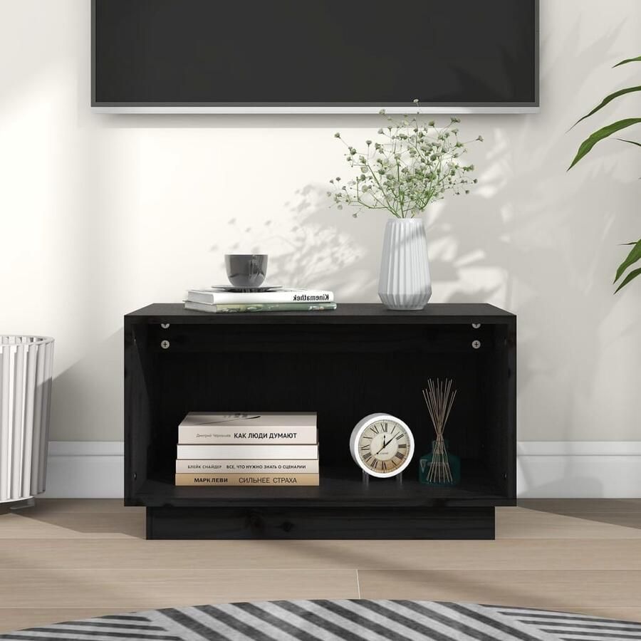 VidaXL Tv-meubel Massief Grenenhout Zwart Zwevend Tv-meubel Tv Kast Hout Tv-meubel Grenenhout Tv-meubel Zwarte Tv-standaard Tv Meubels Salontafel Livingroom Furniture Interieurdecoratie - Foto 2