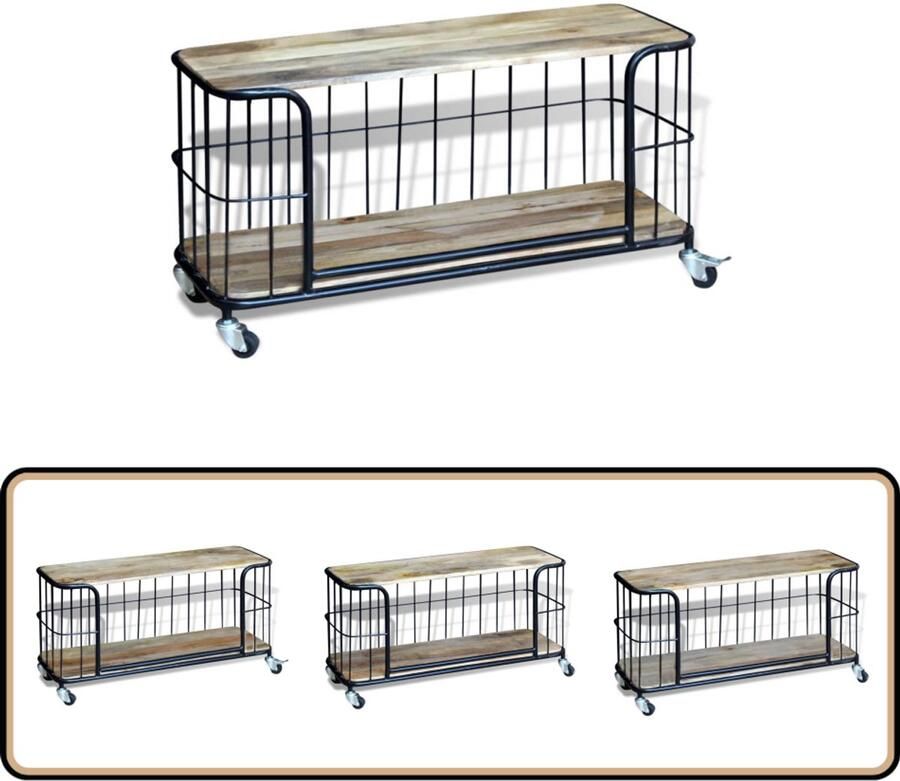VidaXL Tv-meubel Massief Mangohout 100x40x45 cm Tv-kast Mangohout Industrieel Design Vintage Meubels Woonaccessoires