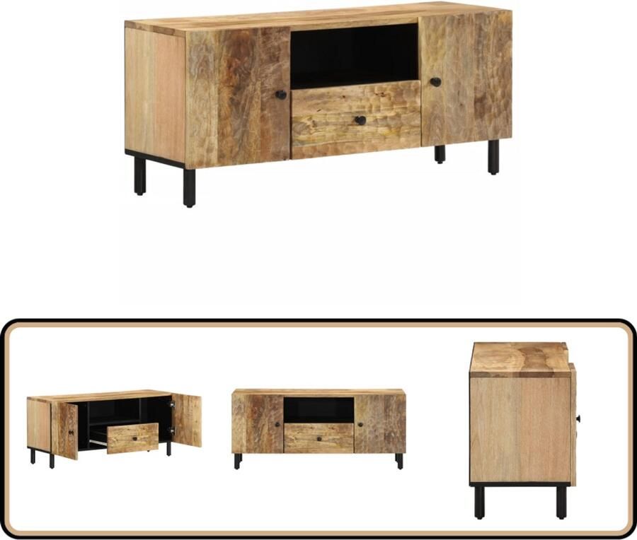 The Living Store Tv-meubel 105x33x46cm massief mangohout Tv Kast Mangohout Salontafel Living Room Furniture Houten Tv Stand - Foto 2