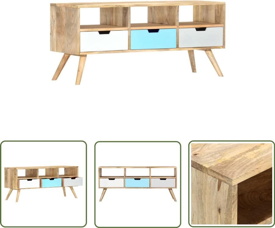 VidaXL Tv-meubel Massief Mangohout 110x35x48 cm Tv-kast Mangohout Meubilair Vintage Tv-tafel Retro Salontafel Mediacabe