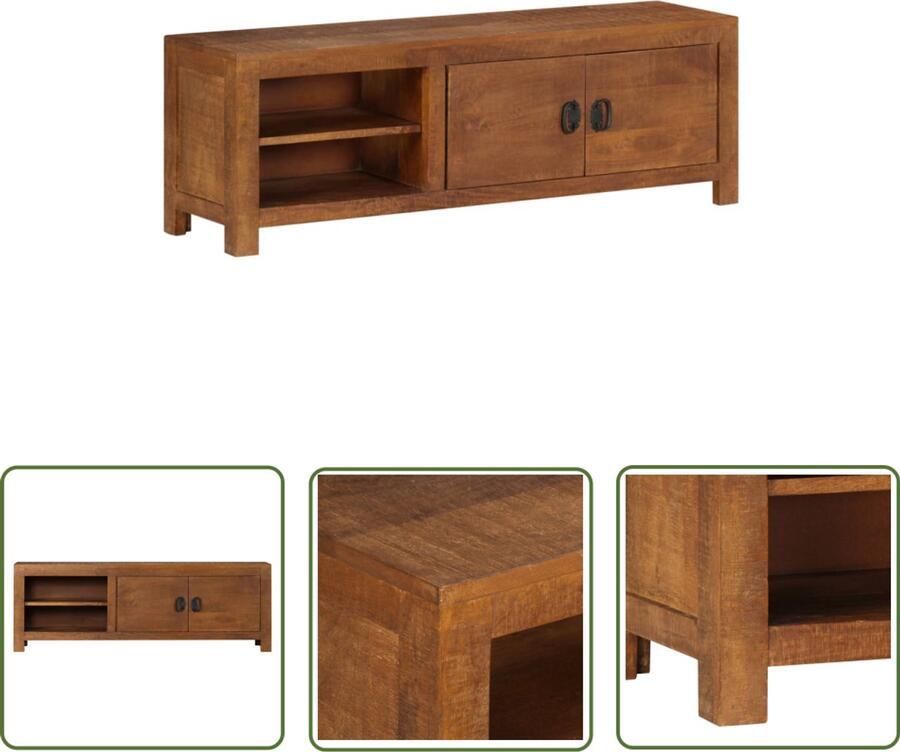 VidaXL Tv-meubel Massief Mangohout 120x30x40 cm Tv-kast Meubilair Salontafel Woonkamerdecoratie Mangohout Retro Design Vintage Bruine Tv-kast