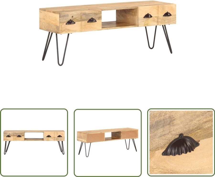 VidaXL Tv-meubel Massief Mangohout 120x35x45 cm Televisie Kast Industrieel Design Houten Meubilair Mangohout Tv Stand Tv Meubel Living Room Furniture Interieurdecoratie Bruine Kast Vintage Stijl