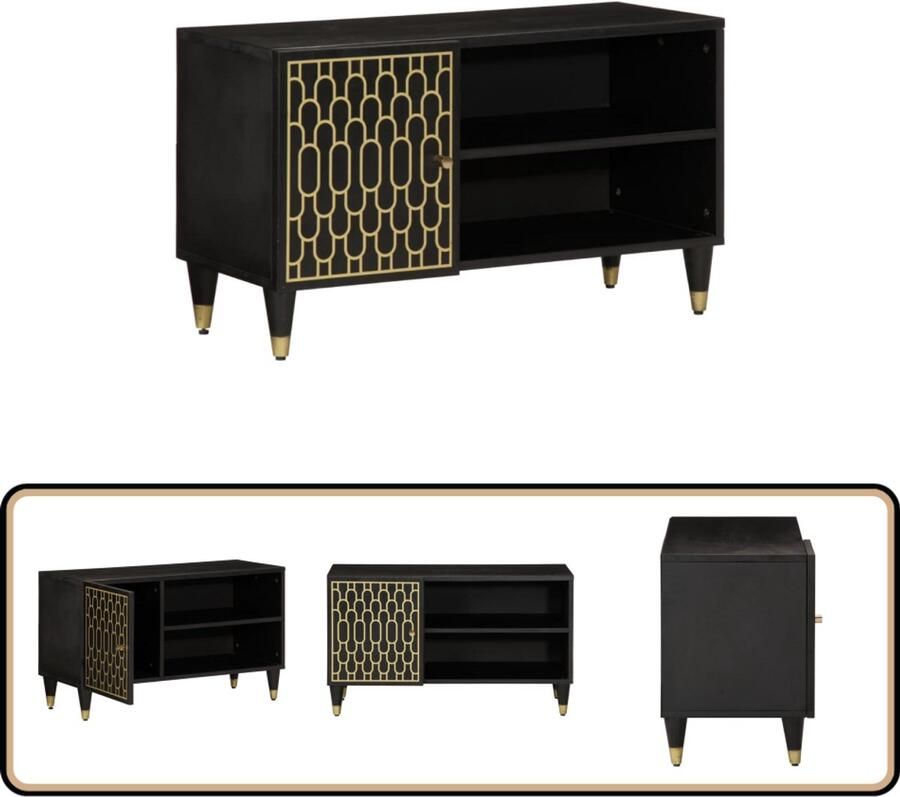 The Living Store Tv-meubel 80x31 5x46 cm massief mangohout Tv Kast Retro Tv Stand Houten Tv Meubel Mangohout Tv Kast Vintage Tv Kast - Foto 2