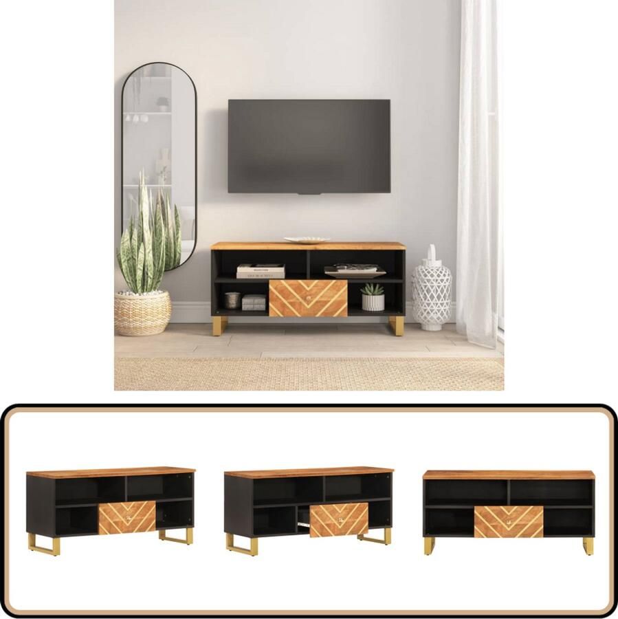 VidaXL Tv-meubel Massief mangohout Bruin Zwart Televisie Kast Tv Meubel Mangohout Kast Houten Tv Stand Salontafel