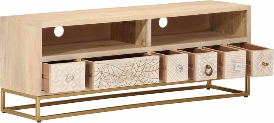 VidaXL Tv-meubel Massief Mangohout en IJzer 110x30x40 cm Tv-meubel Tv-meubelen Tv Kast Opbergkast