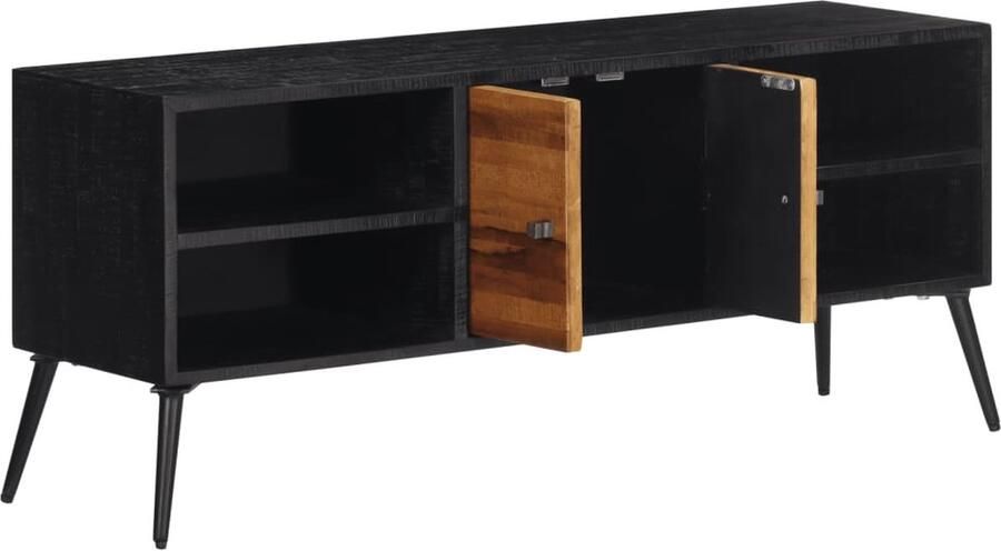 VidaXL Tv-meubel massief teakhout zwart frame Tv Kast Teak Meubilair Vintage Tv Stand Industriële Tv Tafel Salontafel