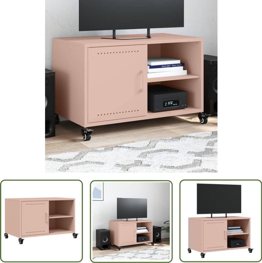 The Living Store Tv-meubel 68x39x43 5 cm staal roze Media-kast Tv-meubel Rozerood Staalkast Industriële Meubels