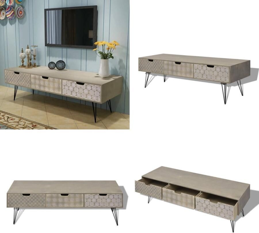 VidaXL Tv-meubel met 3 lades 120x40x36 cm grijs Tv Meubel Tv Meubel Televisie Meubel Televisie Meubels