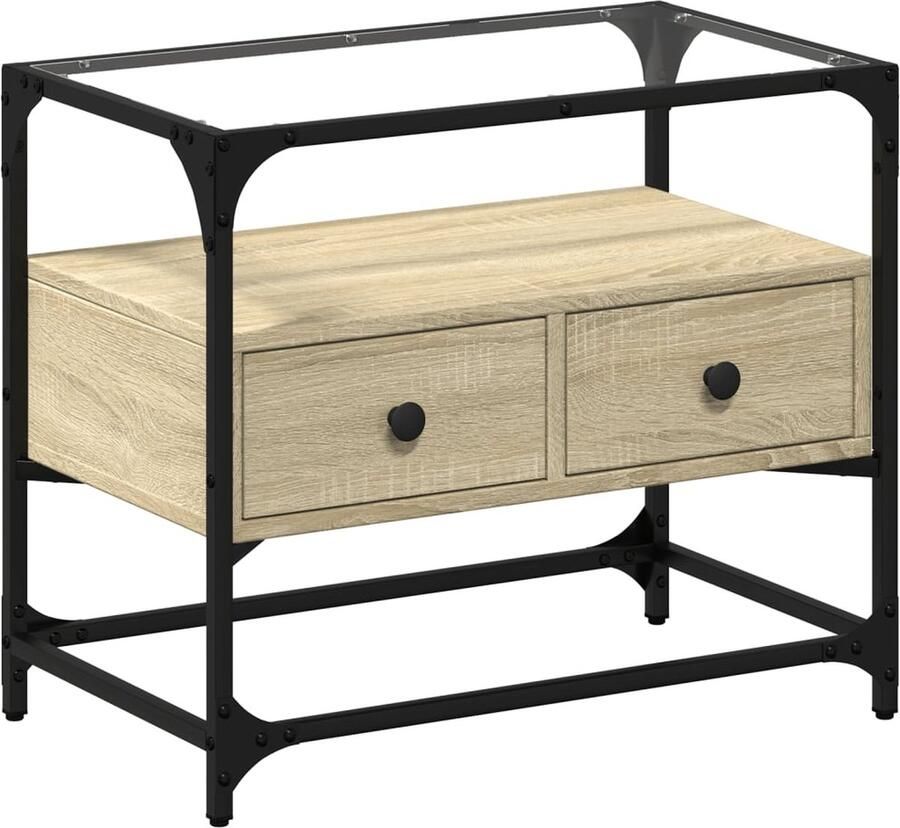 VidaXL Tv-meubel met glazen blad 60x35x51 cm bewerkt hout sonoma eiken