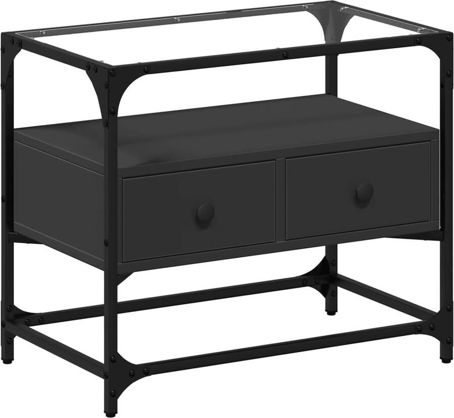 VidaXL Tv-meubel met glazen blad 60x35x51 cm bewerkt hout zwart