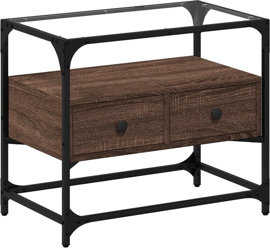 VidaXL Tv-meubel met glazen blad 60x35x51 cm hout bruin eikenkleurig