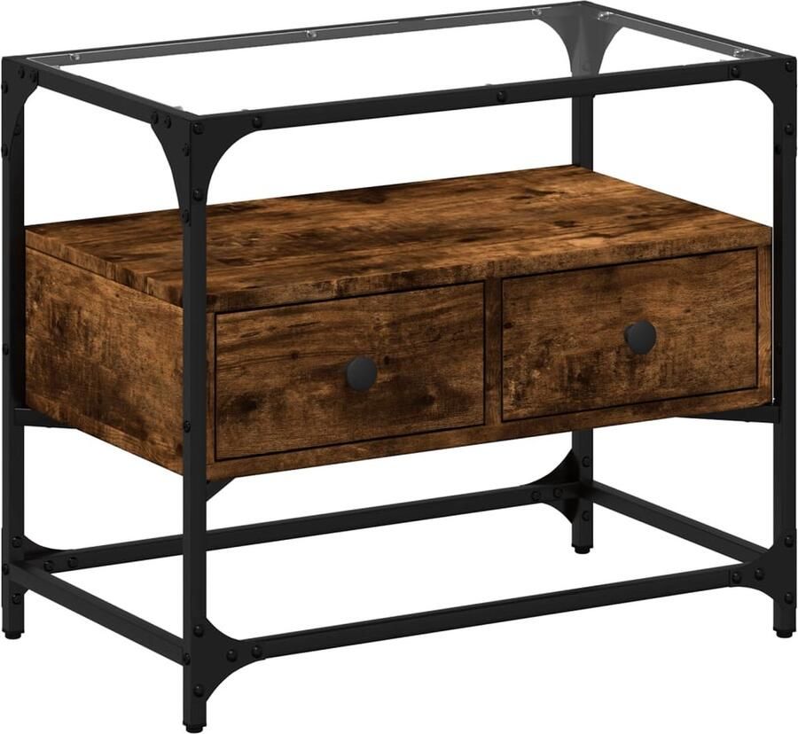 VidaXL Tv-meubel gerookt eiken met glazen blad Tv Kast Houten Tv Stand Tv Tafel Salontafel Media Kast