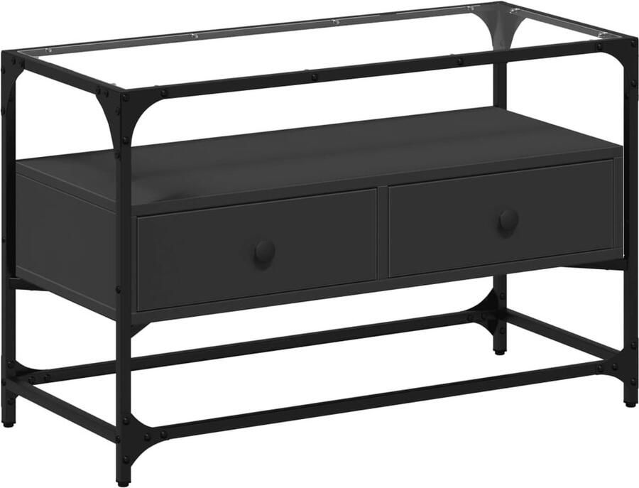 VidaXL Tv-meubel met glazen blad 80x35x51 cm bewerkt hout zwart