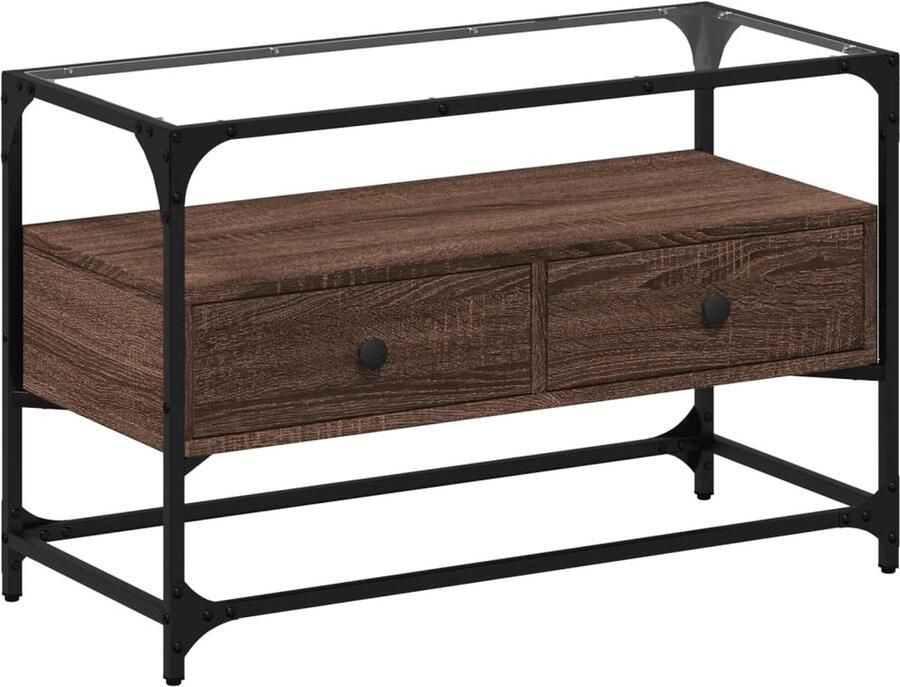 VidaXL Tv-meubel met glazen blad 80x35x51 cm hout bruin eikenkleurig