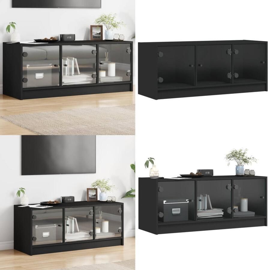 VidaXL Tv-meubel met glazen deuren 102x37x42 cm zwart Tv-meubel Tv-meubelen Tv-standaard Televisiemeubel