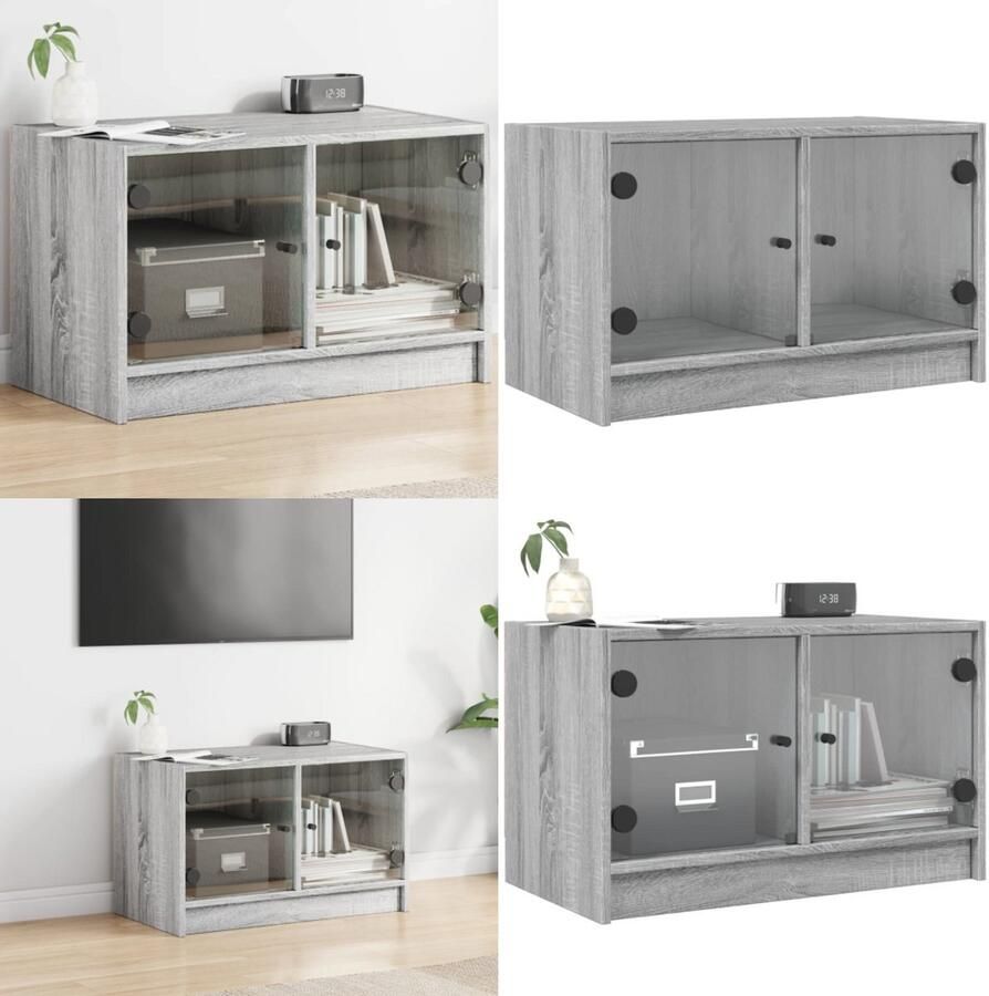 VidaXL Tv-meubel met glazen deuren 68x37x42 cm grijs sonoma eiken Tv-meubel Tv-meubelen Tv-standaard Televisiemeubel