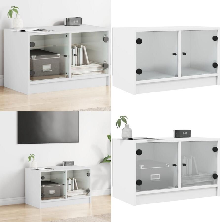 VidaXL Tv-meubel met glazen deuren 68x37x42 cm wit Tv-meubel Tv-meubelen Tv-standaard Televisiemeubel