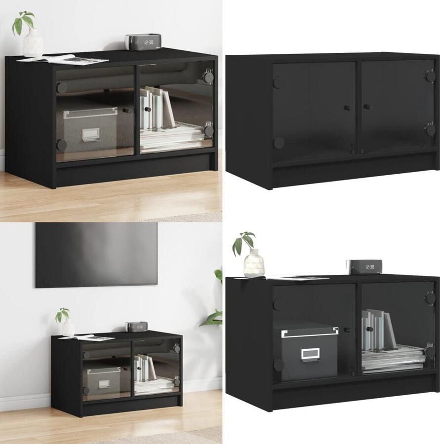 VidaXL Tv-meubel met glazen deuren 68x37x42 cm zwart Tv-meubel Tv-meubelen Tv-standaard Televisiemeubel