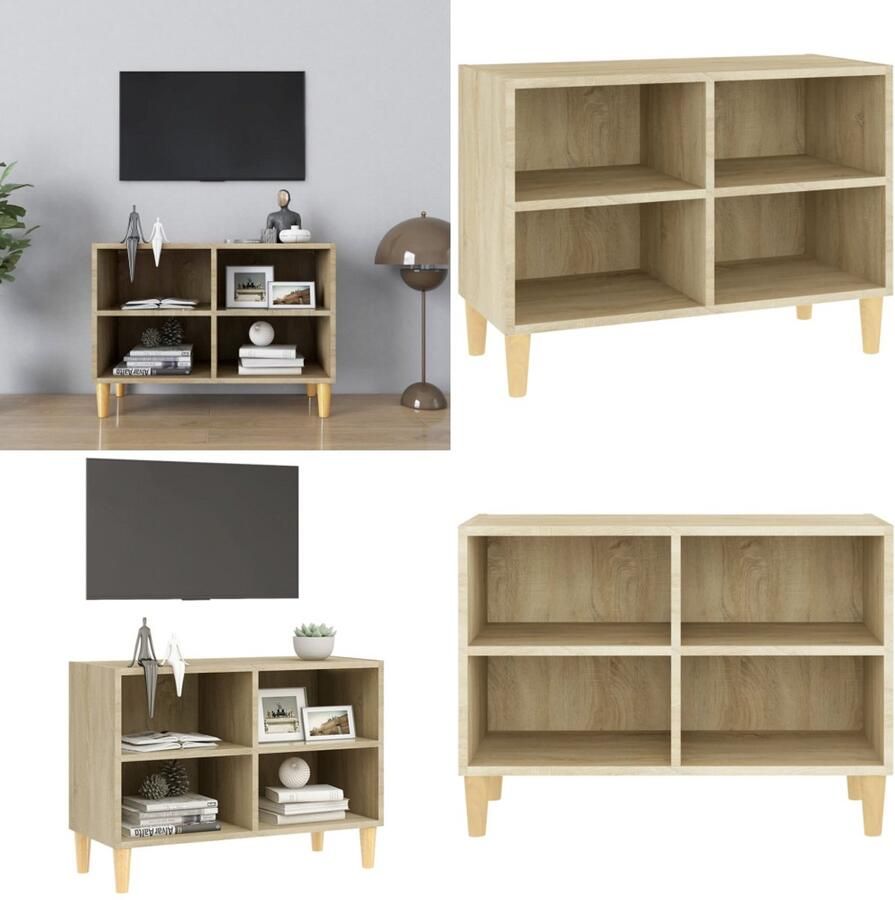 VidaXL Tv-meubel met houten poten 69 5x30x50 cm sonoma eikenkleurig Tv-kast Tv-kasten Tv-standaard Tv-standaarden