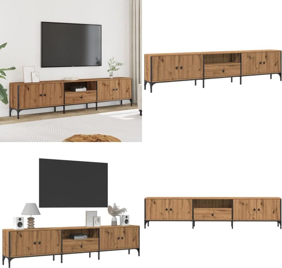 VidaXL Tv-meubel met lade 200x25x44 cm bewerkt hout artisanaal eiken Tv-meubel Tv-meubels Tv-meubel -tv-meubel