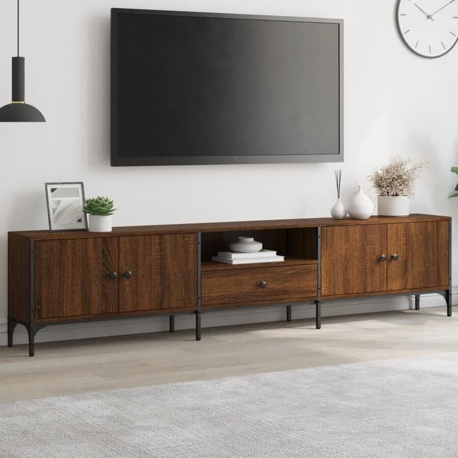 VidaXL Tv-meubel met lade 200x25x44 cm bewerkt hout bruin eikenkleur