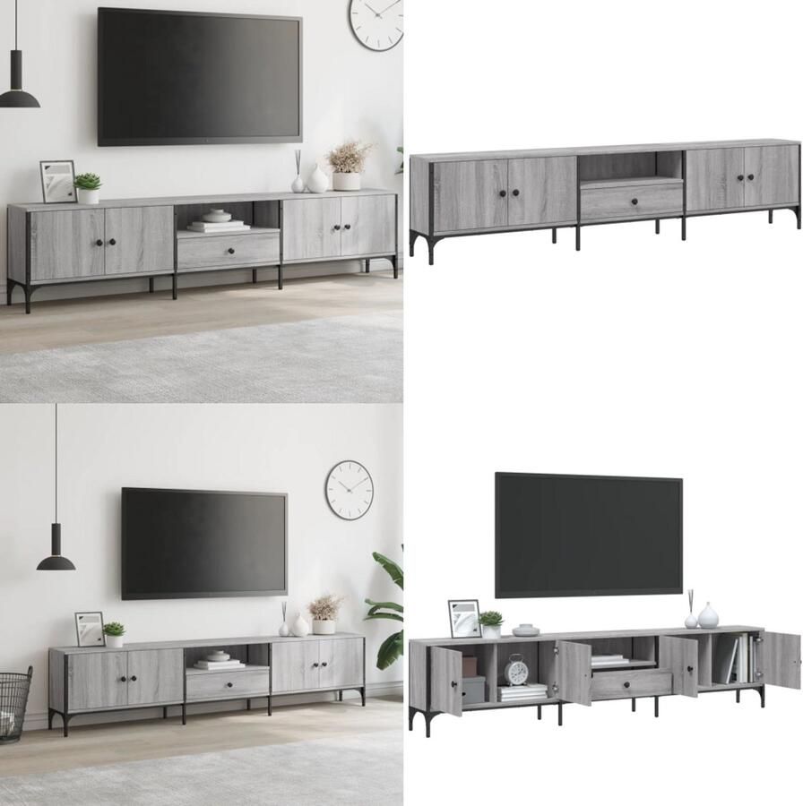 VidaXL Tv-meubel met lade 200x25x44 cm bewerkt hout grijs sonoma eiken Tv-meubel Tv-meubels Tv-meubel -tv-meubel