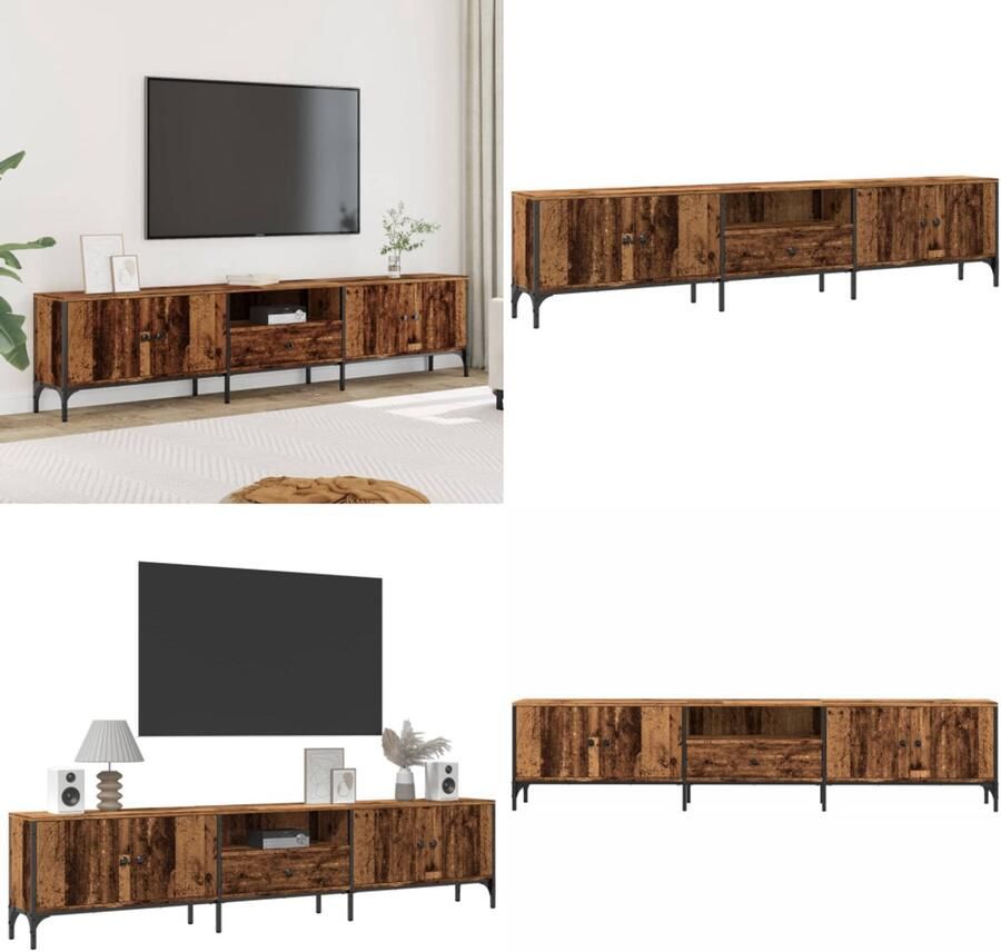 VidaXL Tv-meubel met lade 200x25x44 cm bewerkt hout oud houtkleurig Tv-meubel Tv-meubels Tv-meubel -tv-meubel