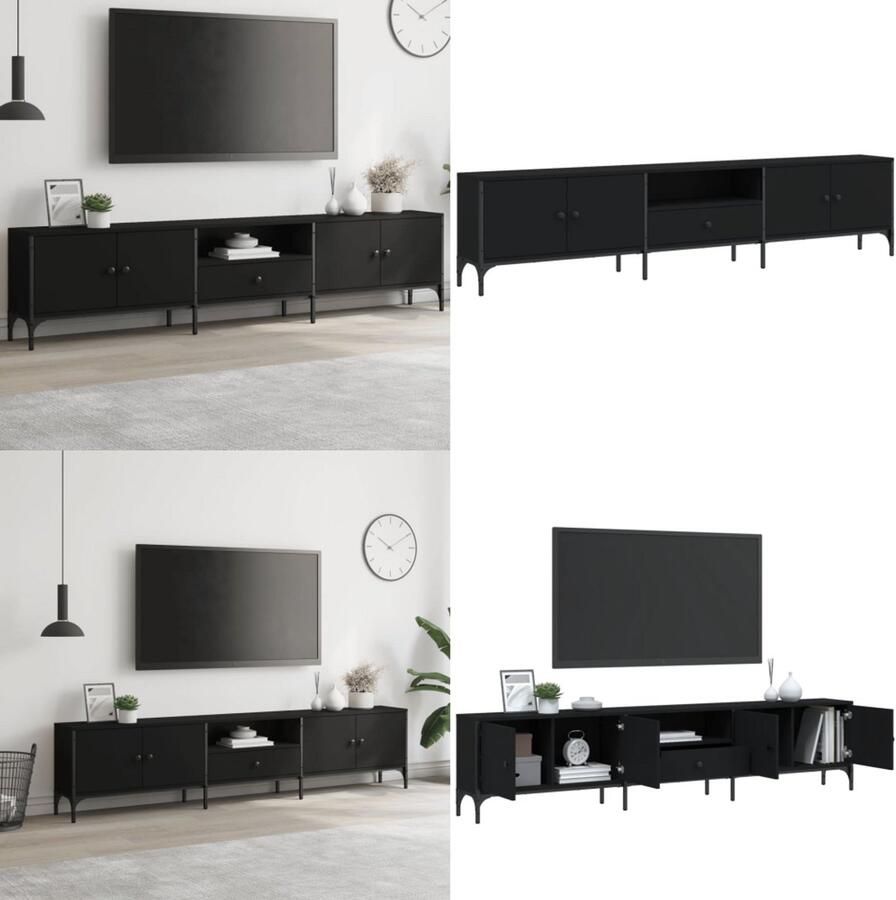 VidaXL Tv-meubel met lade 200x25x44 cm bewerkt hout zwart Tv-meubel Tv-meubels Tv-meubel -tv-meubel
