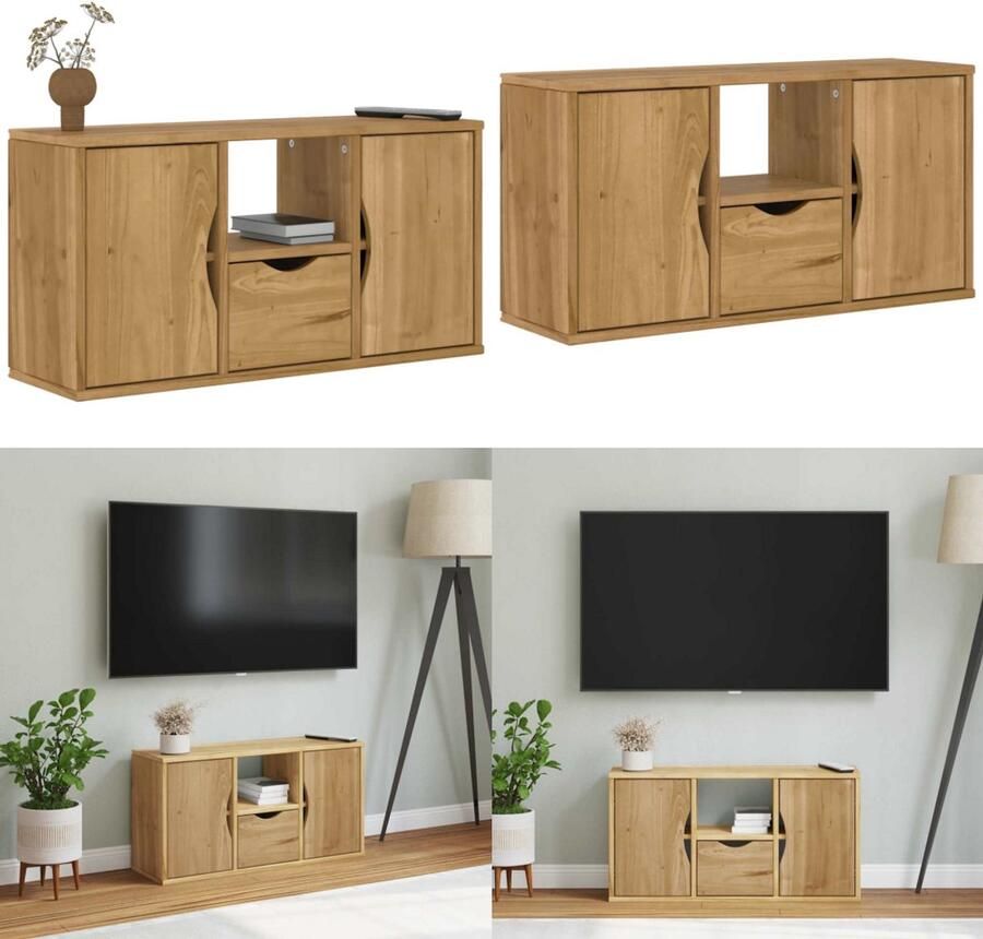 VidaXL Tv-meubel met lade ODDA 79x24x40 cm massief grenenhout TV-meubel TV-meubels TV-standaard TV-meubel
