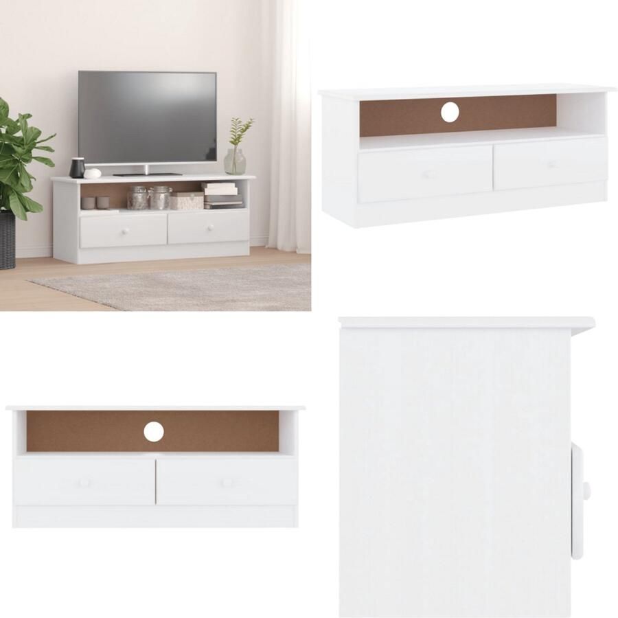 VidaXL TV-meubel met lades ALTA 100x35x41 cm massief grenenhout wit Tv-meubel Tv-meubelen Tv Kast Opbergkast