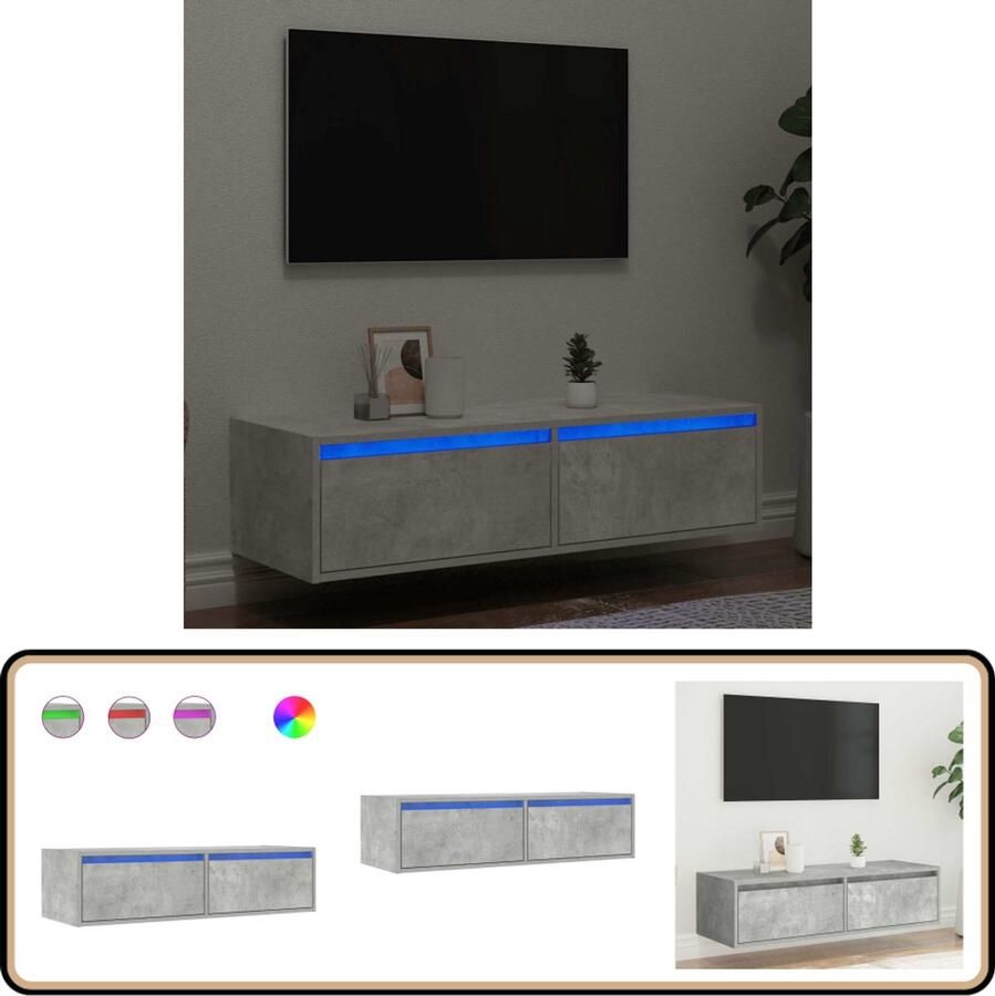 VidaXL Tv-meubel met LED 100x35 5x25 cm grijs Tv-meubel Led Verlichting Salontafel Houten Tv-kast Compact Tv-meubel