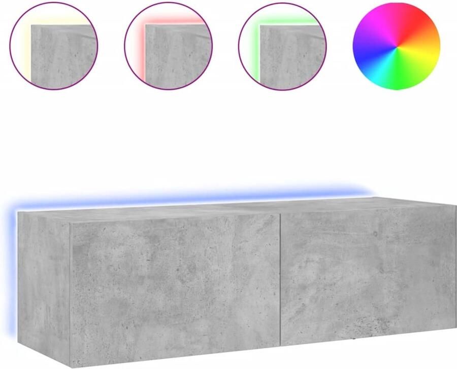 The Living Store Tv-wandmeubel met LED-verlichting 100x35x31 cm betongrijs Tv-wandmeubel Tv Kast Led Verlichting Betongrijs Houten Tv Stand - Foto 2