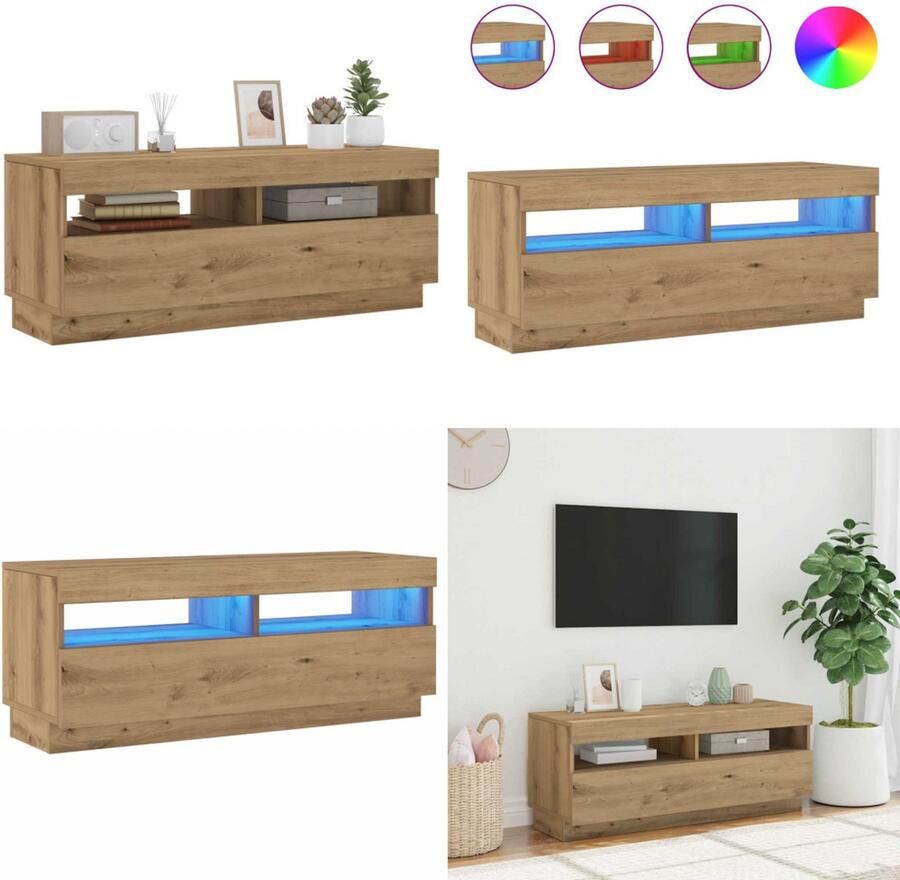 VidaXL Tv-meubel met LED 100x35x40 cm bewerkt hout artisanaal eiken Tv-meubel Tv-kasten -Tv-standaard Hifi-kast